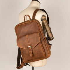 Casual Brown Large Leather Mens 15 inches Travel Backpack Computer Backpack School Backpack for Men - imessengerbags
