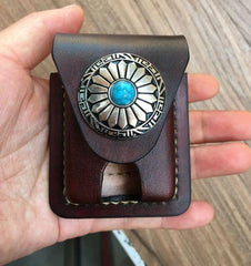 Handmade Black Leather Mens Classic Zippo Lighter Case Cool Standard Zippo Lighter Holder for Men