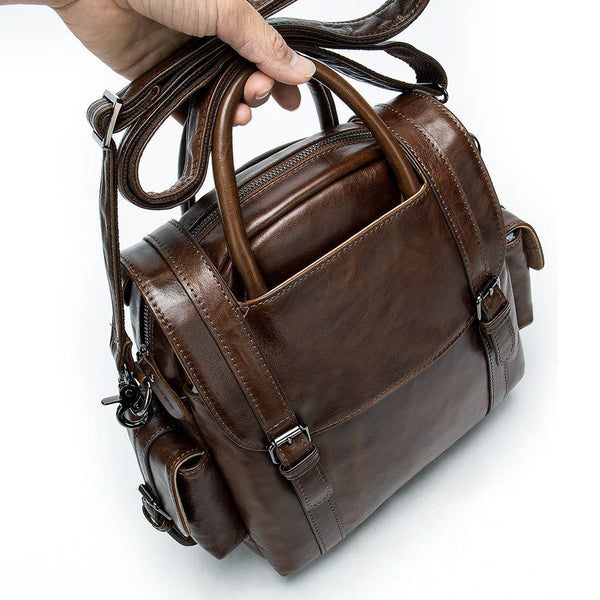 Vintage Mens Leather Small Backpack Handbag Briefcase Shoulder Bag for Men - imessengerbags