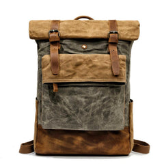 Cool Waxed Canvas Leather Mens Black 15'' Large Waterproof Travel Backpacks Computer Hiking Backpack for Men - imessengerbags