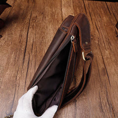 Cool Brown Leather Triangular Chest Bag Sling Bag Sling Crossbody Bag For Mens