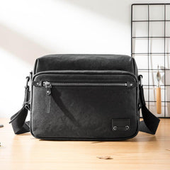 Black Cool Leather Mens 10 inches Courier Bag Postman Bag Black Messenger Bags Side Bag for Men