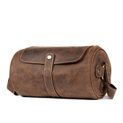Cool Mens Brown Leather Small Barrel Messenger Bag Bucket Courier Bags for Men