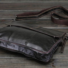 Cool Small Black Leather Mens Messenger Bag Shoulder Bag for Men