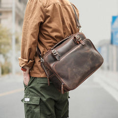 Vintage Dark Brown Mens Leather Briefcase Work Handbag Brown 15'' Computer Briefcase For Men - imessengerbags