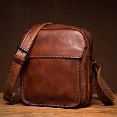 Vintage Brown Leather Small Vertical Postman Bag Messenger Bag Courier Bag for Men