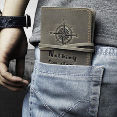 Handmade Leather Mens Cool Short Wallet Passport Card Holder Small Card Slim Wallets for Men - imessengerbags