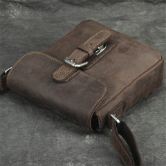 Badass Dark Brown Leather Men's 8 inches Small Side Bag Vertical Postman Messenger Bag For Men - imessengerbags