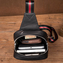 Cool Black Leather Mens Sling Bags Crossbody Pack Black Chest Bags One Shoulder Backpack for men - imessengerbags