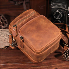 Vintage Brown Leather Men's Belt Pouches Cell Phone Holsters Mini Side Bag For Men - imessengerbags