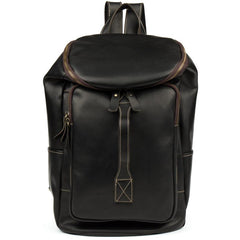 Black Fashion Mens Leather 15-inch Computer Barrel Backpack Brown Travel Bucket Backpacks School Backpacks for men - imessengerbags