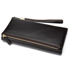 Cool Leather Long Wallet for Men Black Envelope Wallet Wristlet Clutch Wallet For Men