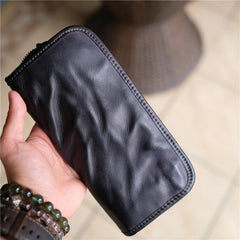 Vintage Brown Leather Men's Long Wallet Black Clutch Wallet Zipper Long Wallet For Men - imessengerbags