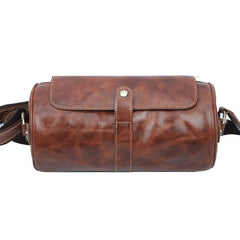 Brown Leather Mens Casual Bucket Shoulder Bag Barrel Messenger Bags Postman Bag For Men - imessengerbags