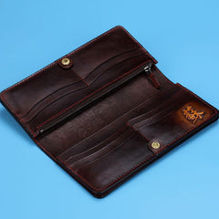 Handmade Leather Chinese Lion Mens Chain Biker Wallet Cool Leather Wallet With Chain Wallets for Men - imessengerbags