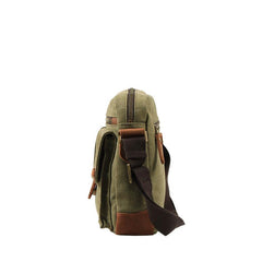 Fashion Canvas Leather Mens Khaki Side Bag Messenger Bags Army Green Canvas Courier Bag for Men