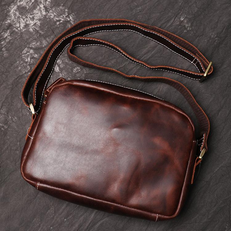 Vintage Small Brown Leather Men's Side Bag Black Courier Bag Messenger Bag For Men