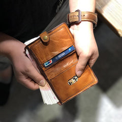 Vintage Handmade Black Leather Mens billfold Leather Wallet Men Tan Bifold Small Wallets for Men - imessengerbags