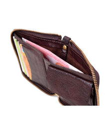 Cool Black Leather Mens billfold Biker Chain Wallet Coffee Bifold Zipper Biker Chain Wallet For Men - imessengerbags