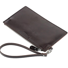 Oiled Leather Men's Yellow Ultra Slim Wristlet Wallet Zipper Multiple Purse Wallet Phone Bag For Men
