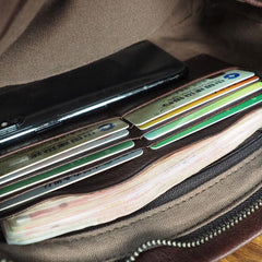 Cool Leather Mens Soft Leather Zipper Clutch Bag Wristlet Purse for Men