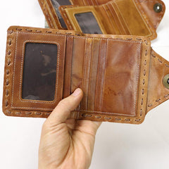 Dark Brown Handmade Leather Mens Card Wallet Small Bifold Card Holder Front Pocket Wallet For Men