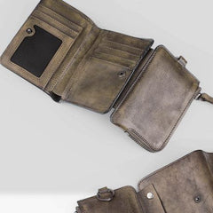 Handmade Leather Mens Chain Biker Wallet Cool Leather Wallet Trifold billfold Wallets - imessengerbags
