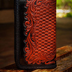 Handmade Leather Men Tooled Eagle Cool Leather Wallet Long Phone Clutch Wallets for Men - imessengerbags