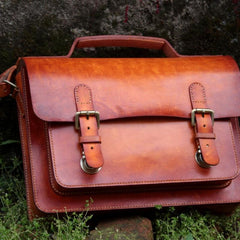 Handmade Leather Cool Mens Brown Briefcase Messenger Bag School Bag for men