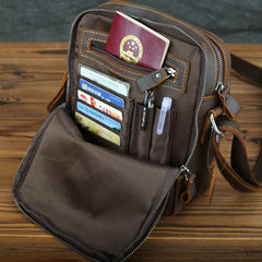 Casual Leather Brown Mens Vintage Small Side Bag Vertical Messenger Bag Shoulder Bags For Men - imessengerbags