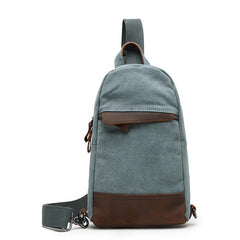 Cool Canvas Leather Mens Sling Bag Chest Bag Gray One Shoulder Backpack for Men