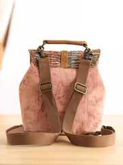 Cute Canvas Leather Mens Womens Small Pink Backpack Khaki Travel Backpack College Backpack for Men - imessengerbags