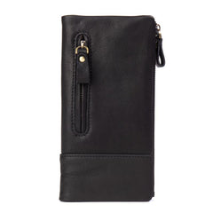Black Cool Mens Leather long Wallet Brown Leather Zipper Wallet Long Wallets Clutch for Men - imessengerbags