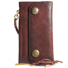 Cool Leather Mens Black Long Chain Wallet Brown Long Trifold Biker Wallet for Men - imessengerbags