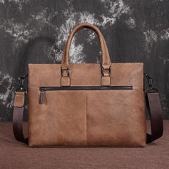 Brown Leather Men 13 inches Vintage Briefcase Handbag Gray Brown Laptop Handbag Side Bag For Men - imessengerbags