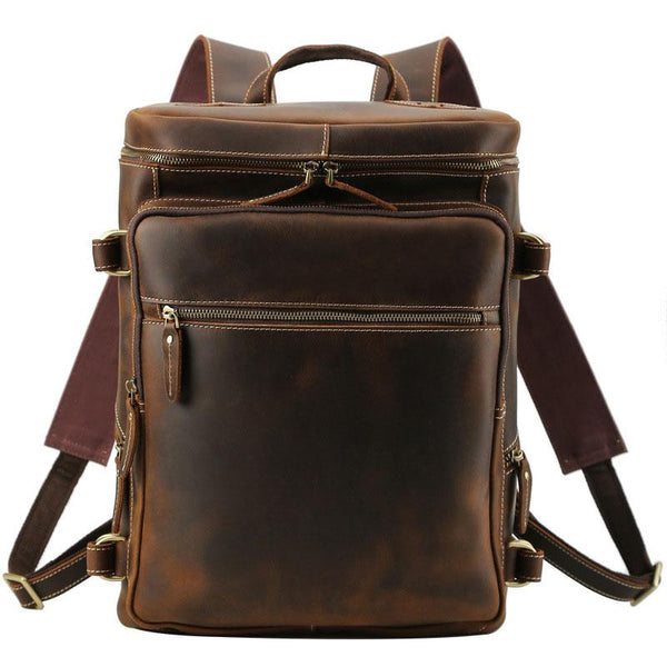 Cool Leather Vintage Dark Brown Mens 16inch Laptop Backpacks Vintage School Backpack Travel Backpack Bags for Men - imessengerbags