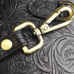 Handmade Leather Floral Tooled Mens Clutch Cool Slim Wallet Zipper Clutch Wristlet Wallet for Men