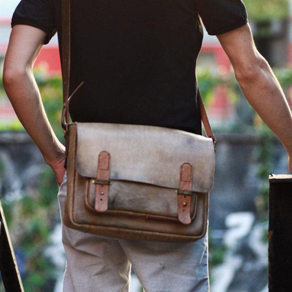 Handmade Vintage Leather Mens Messenger Bags Coffee Shoulder Bags for Men - imessengerbags