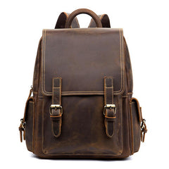 Casual Brown Mens Leather 14-inch Computer Backpacks Brown Travel Backpacks School Backpack for men