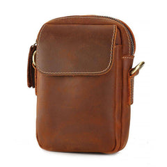 Cool Vintage Dark Brown Leather Mens Belt Pouch Small Side Bag Messenger Bag For Men - imessengerbags