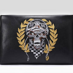 Handmade Leather Mens Clutch Cool Slim Wallet Zipper Clutch Wristlet Wallet for Men