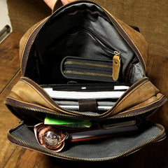 Coffee Cool Mens Leather 13-inch Computer Backpack Brown Satchel Backpacks School Backpacks for men