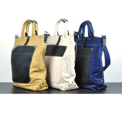 White Canvas Leather Mens Tote Handbags Messenger Bag Khaki Shoulder Tote Bag For Men and Women - imessengerbags
