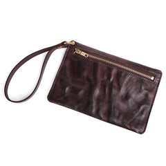 Coffee MENS LEATHER SLIM ZIPPER CLUTCH WRISTLET PURSE BAG CLUTCH BAG FOR MEN