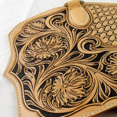 Handmade Leather Biker Wallet Tooled Floral Mens Cool Chain Wallet Trucker Wallet with Chain