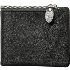 Black Leather Mens Small Wallet Front Pocket Wallet Black Bifold Slim billfold Wallet for Men - imessengerbags