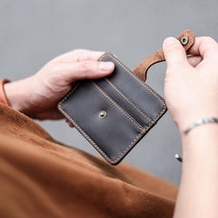 Vintage Brown Slim Leather Mens Card Wallets Small Card Holder Front Pocket Wallet For Men