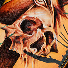 Handmade Leather Men Tooled Skull Cool Leather Wallet Long Phone Wallets for Men - imessengerbags