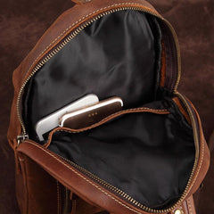 Cool Dark Brown Mens Leather One Shoulder Backpack Chest Bag Sling Bag For Mens - imessengerbags
