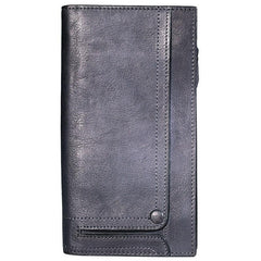 Cool Leather Brown Mens Long Wallet Gray Buckled Long Wallet Bifold Clutch Wallet Card Wallet for Men - imessengerbags